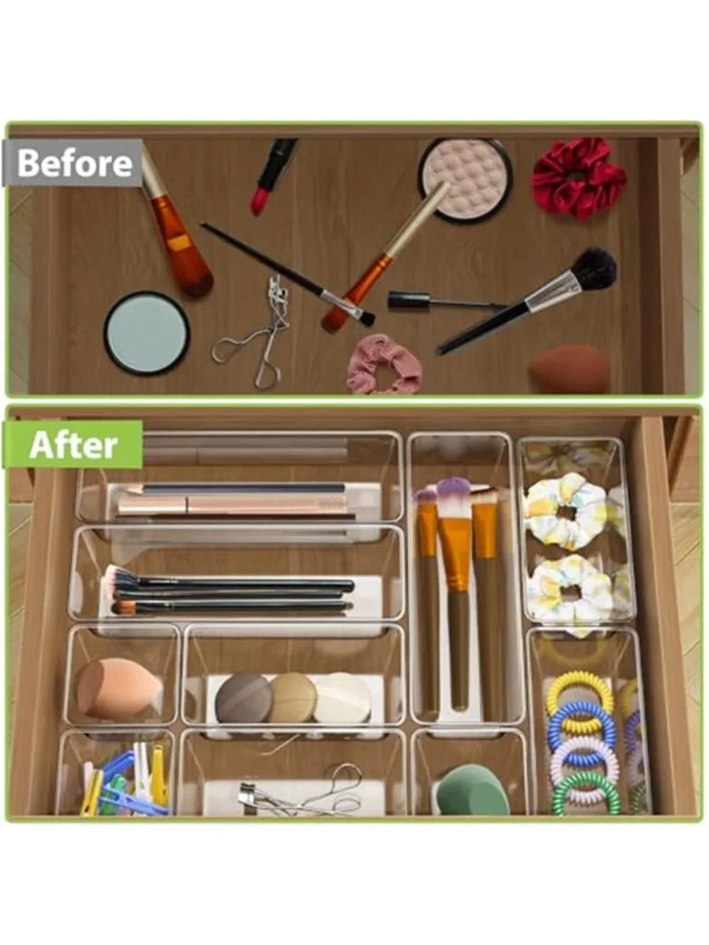 Clear Drawer Organizer Set Plastic Storage Trays Kitchen Desk Makeup Dividers